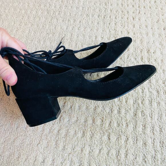 Charles David US 5M Shoes Black Suede Lace Up Mid Heel Dressy Ghillies Unique - Picture 5 of 11